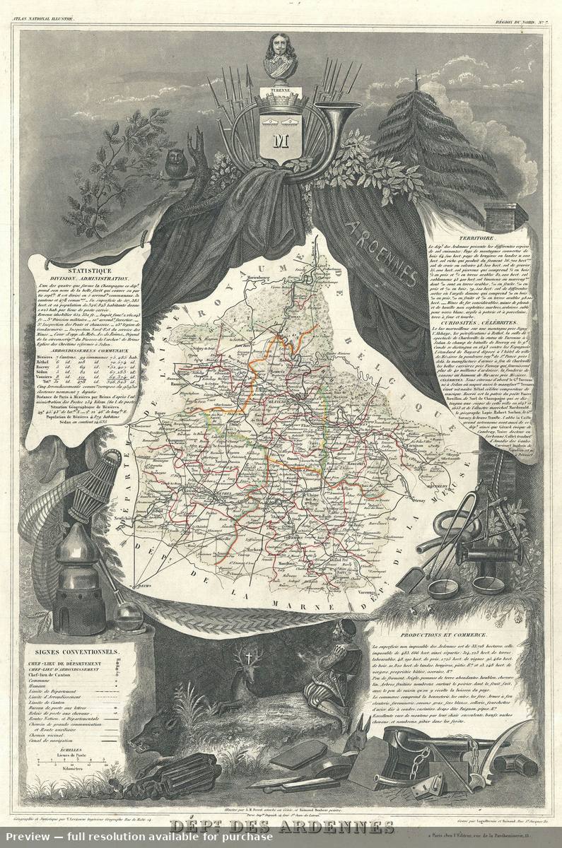 Antique map: Ardennes, 1852, 1852