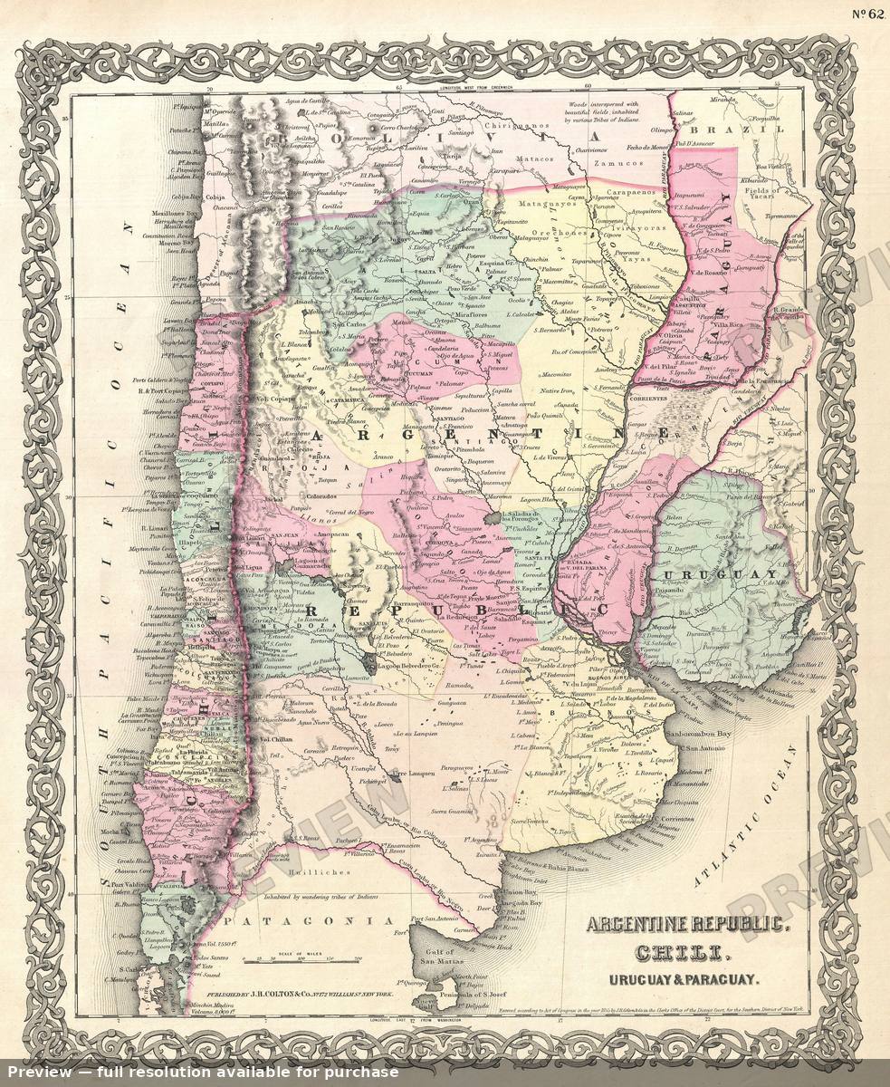 Antique map: Argentina Chile, 1855