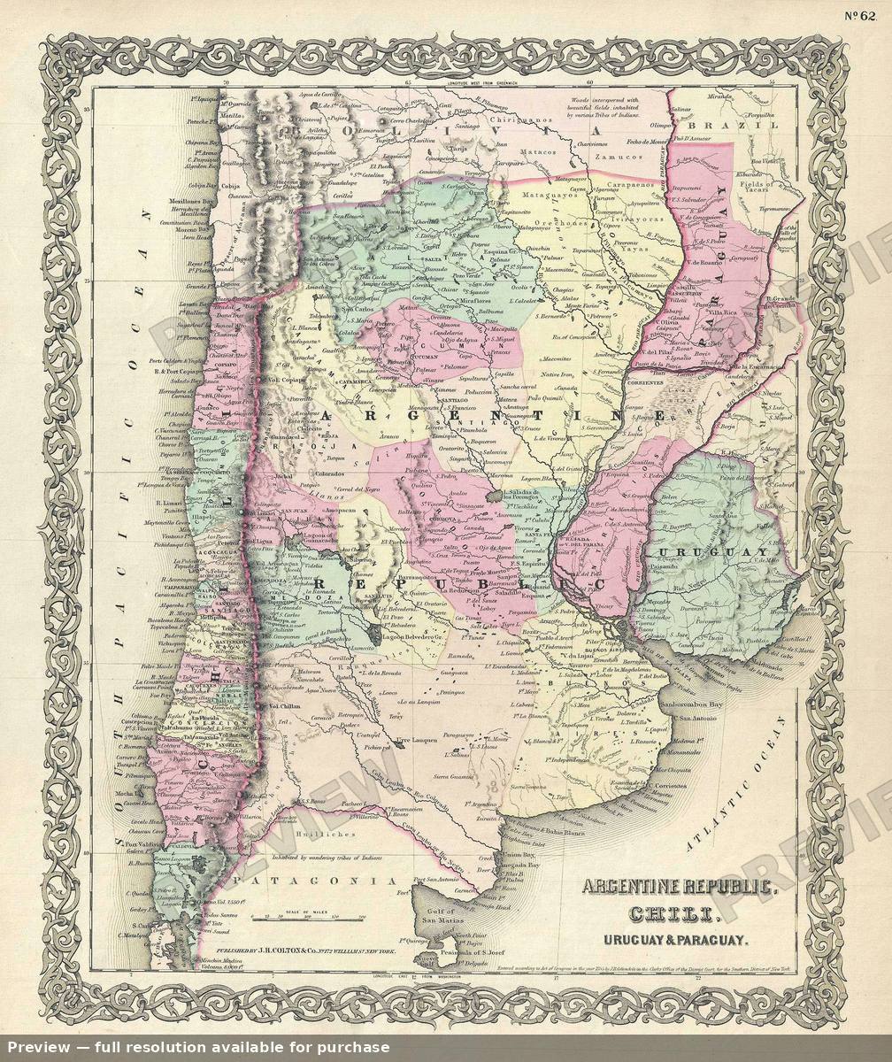 Antique map: Argentina Chile 2, 1856