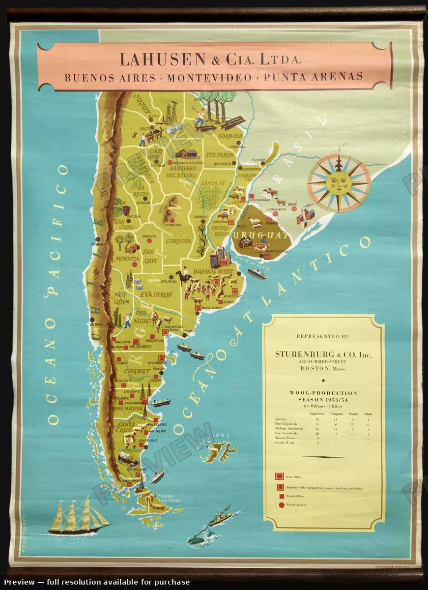 Antique map: Argentina Uruguay, 1954, 1954