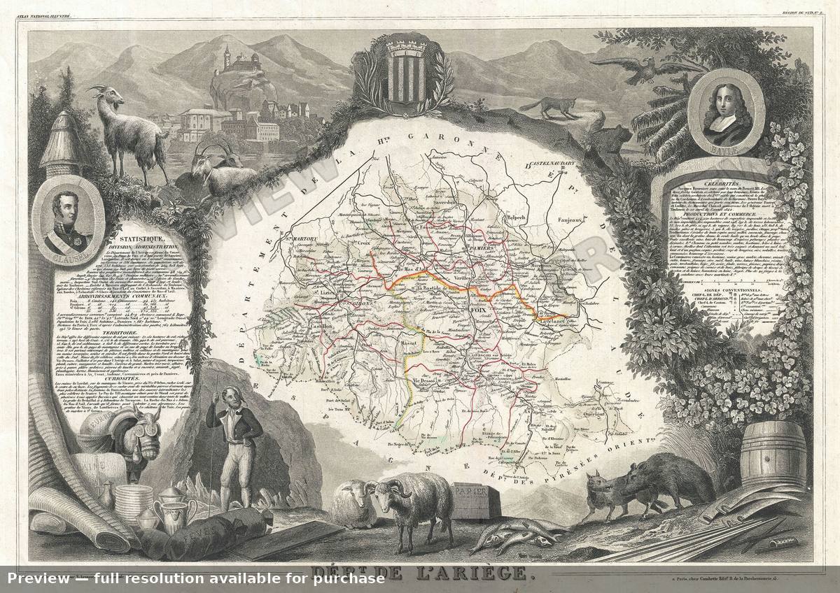 Antique map: Ariege, 1852, 1852