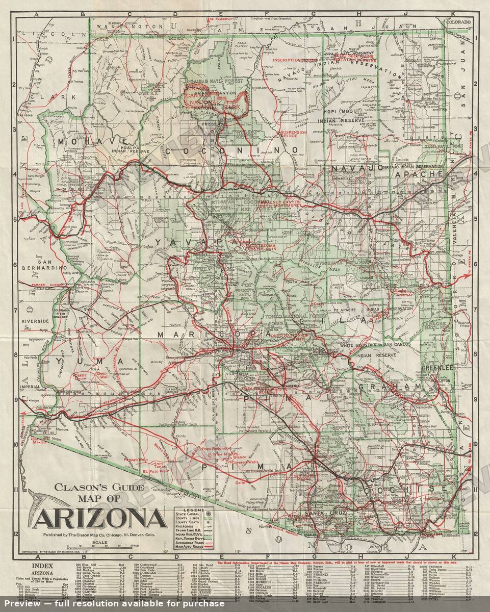 Antique map: Arizona, 1920