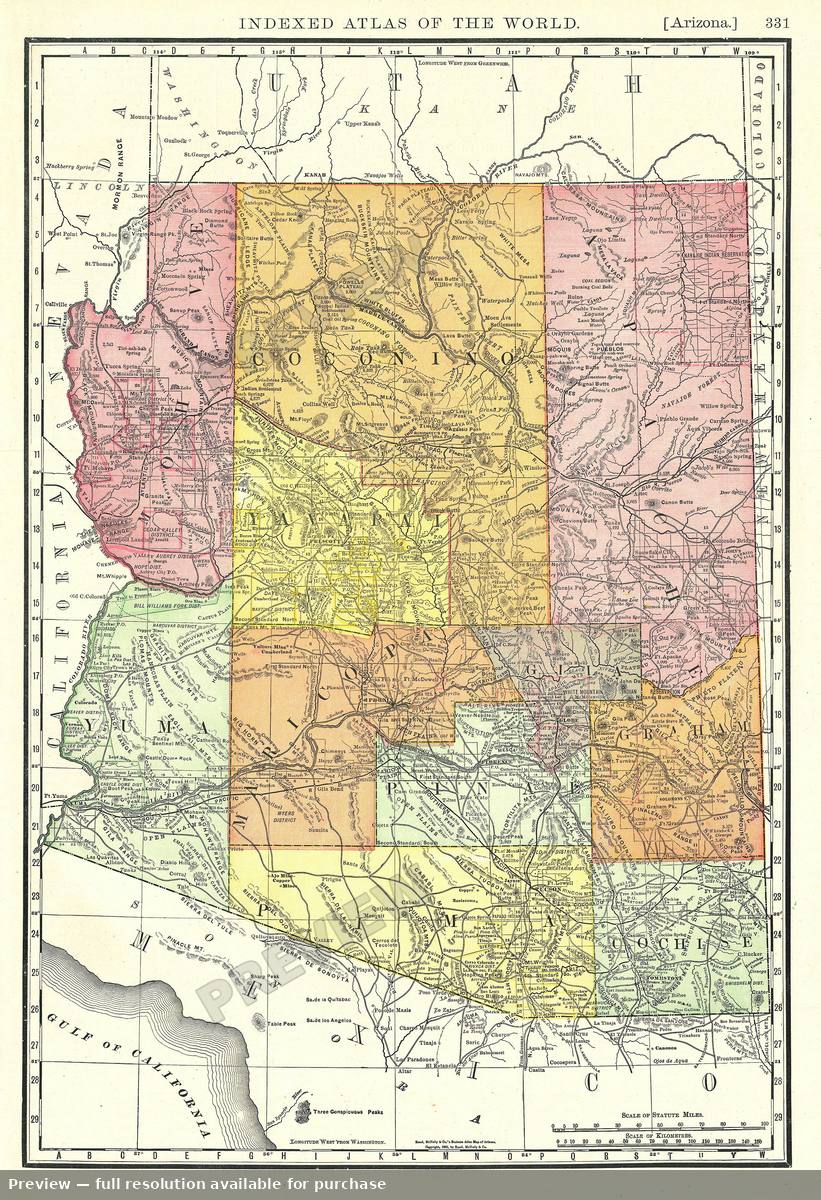 Antique map: Arizona, 1893, 1893