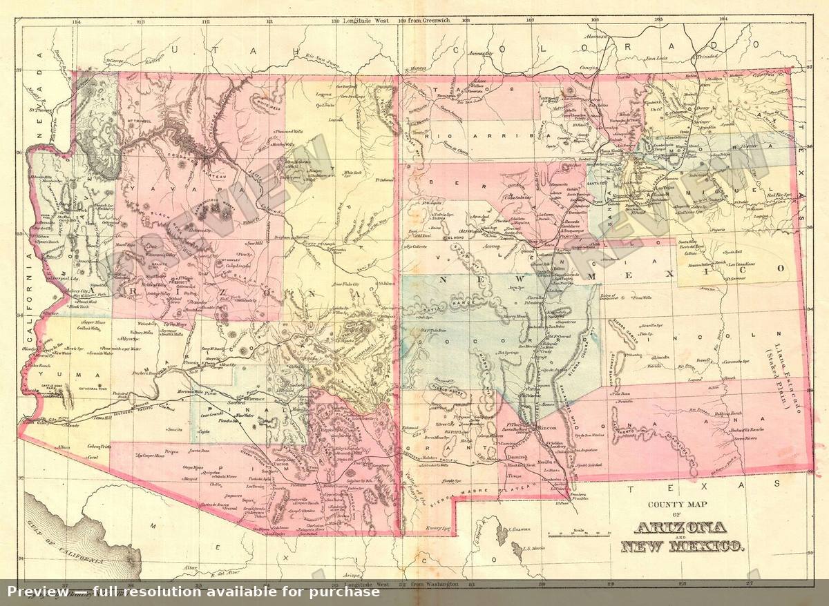Antique map: Arizona New Mex, 1881