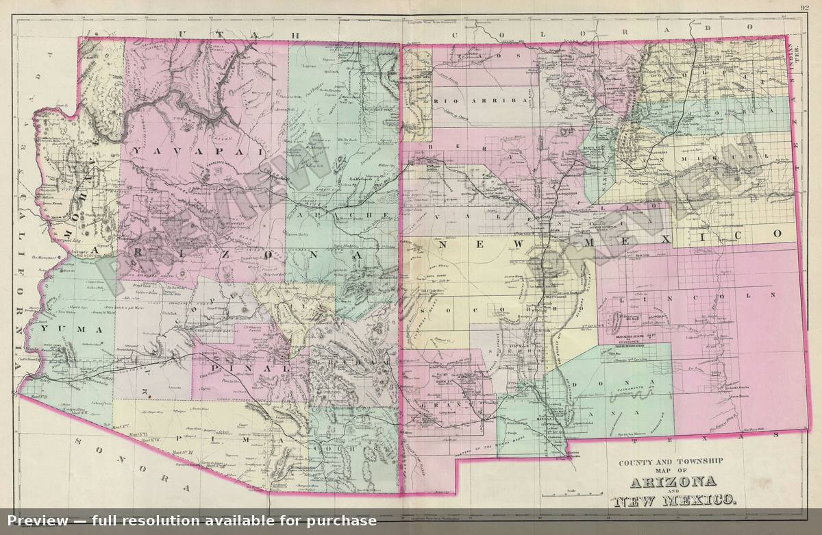 Antique map: Arizona New Mexico, 1887