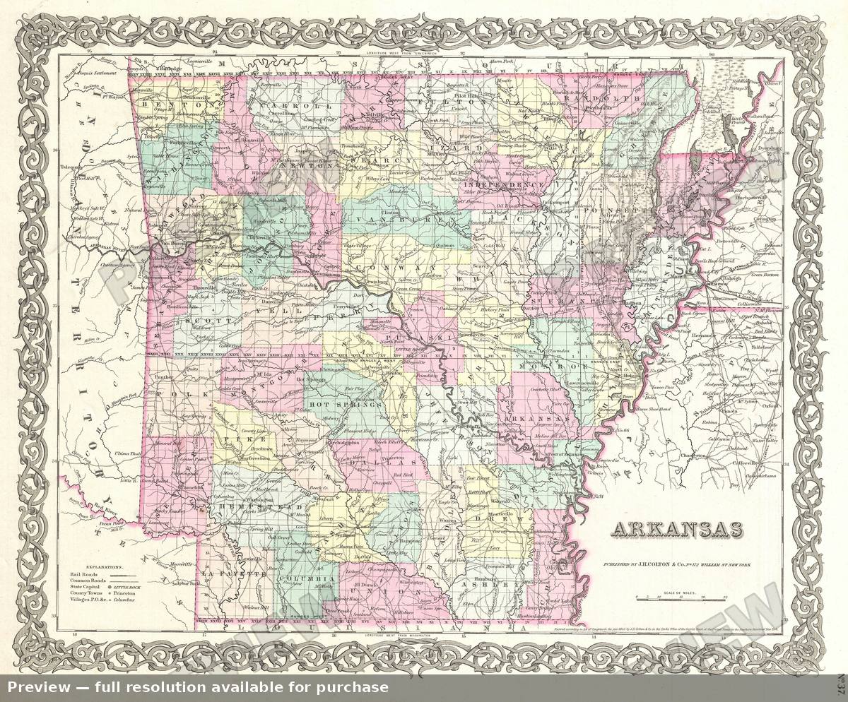 Antique map: Arkansas, 1855