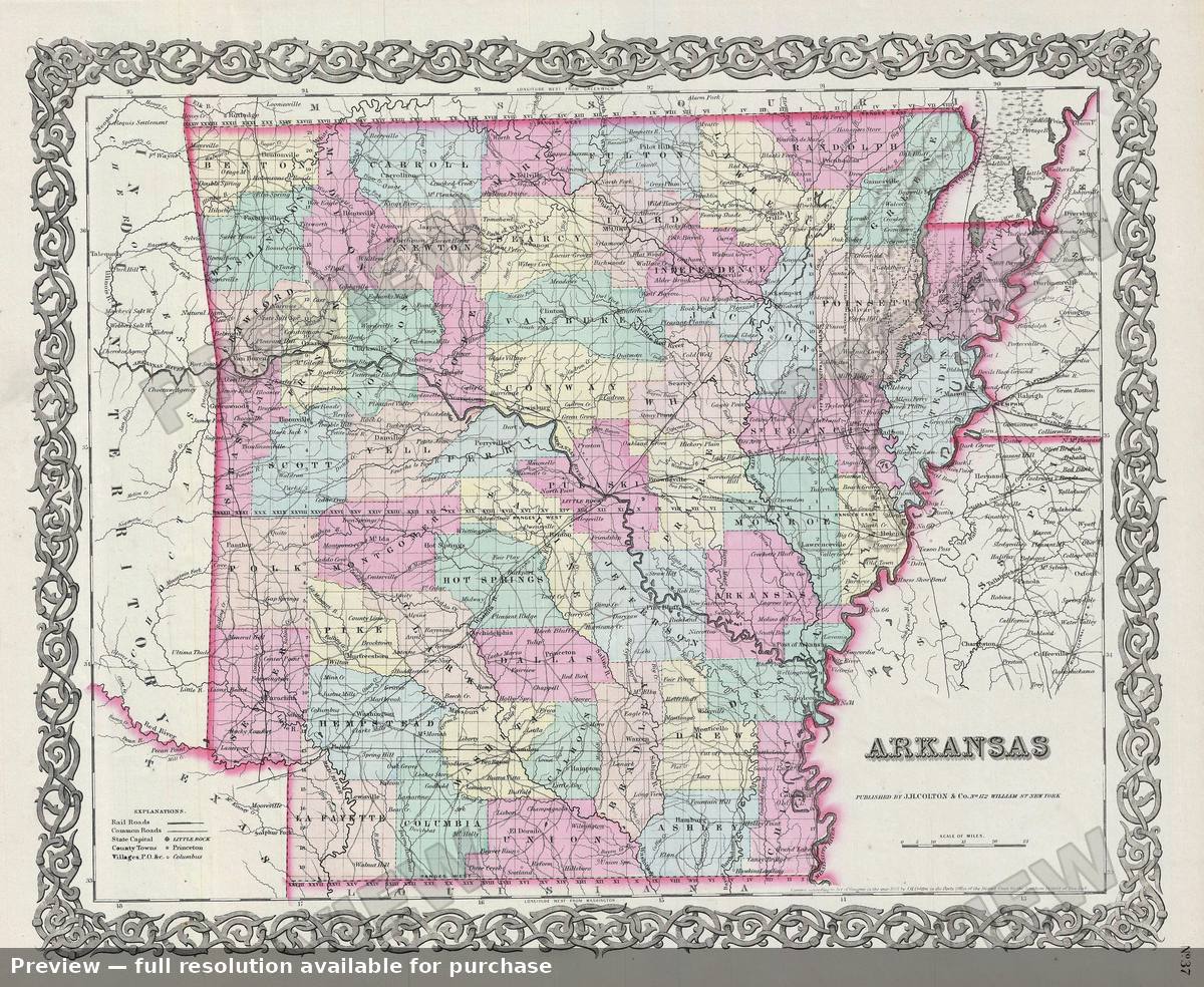 Antique map: Arkansas, 1856