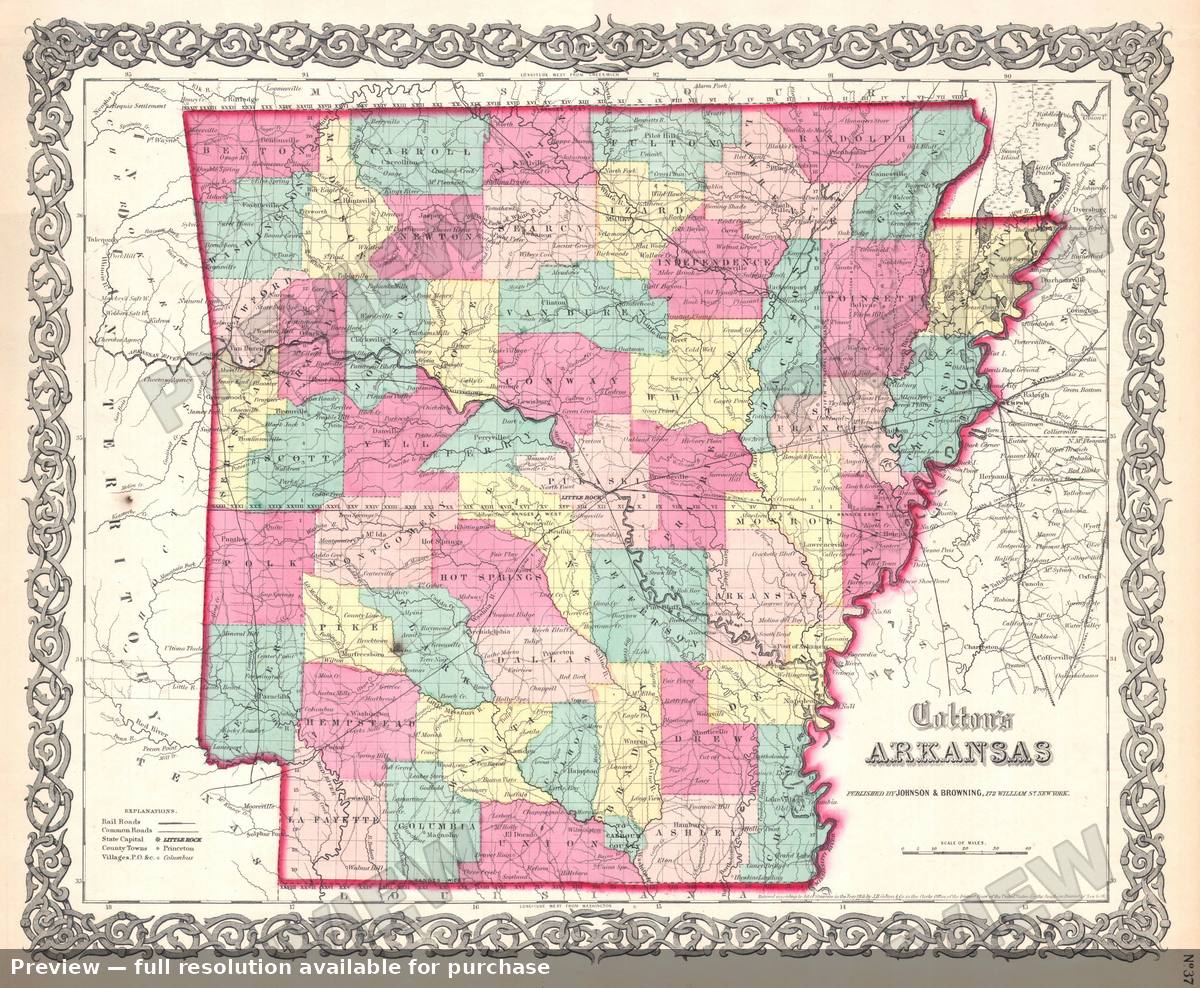 Antique map: Arkansas, 1860, 1860