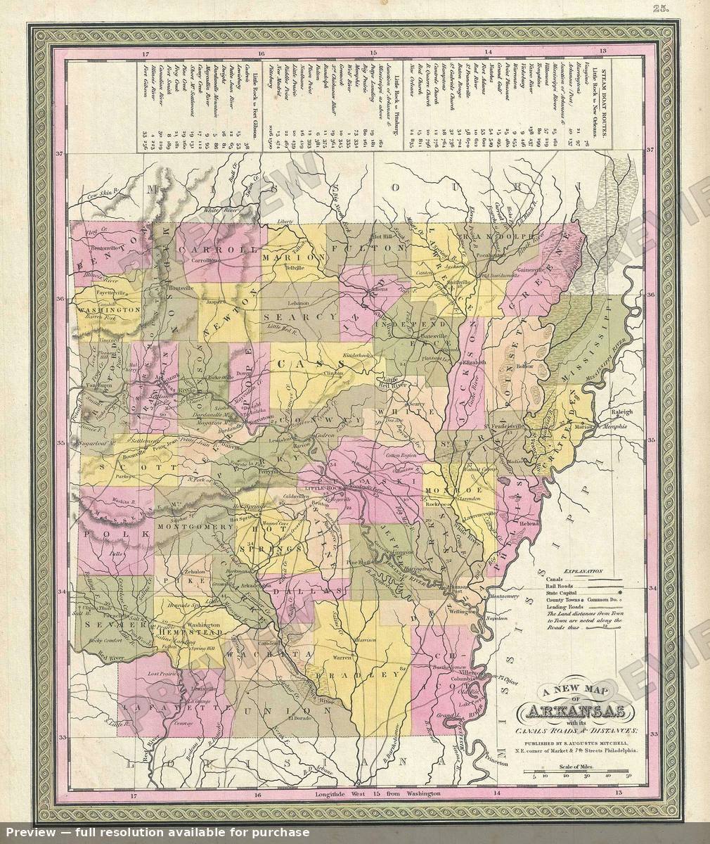 Antique map: Arkansas, 1849