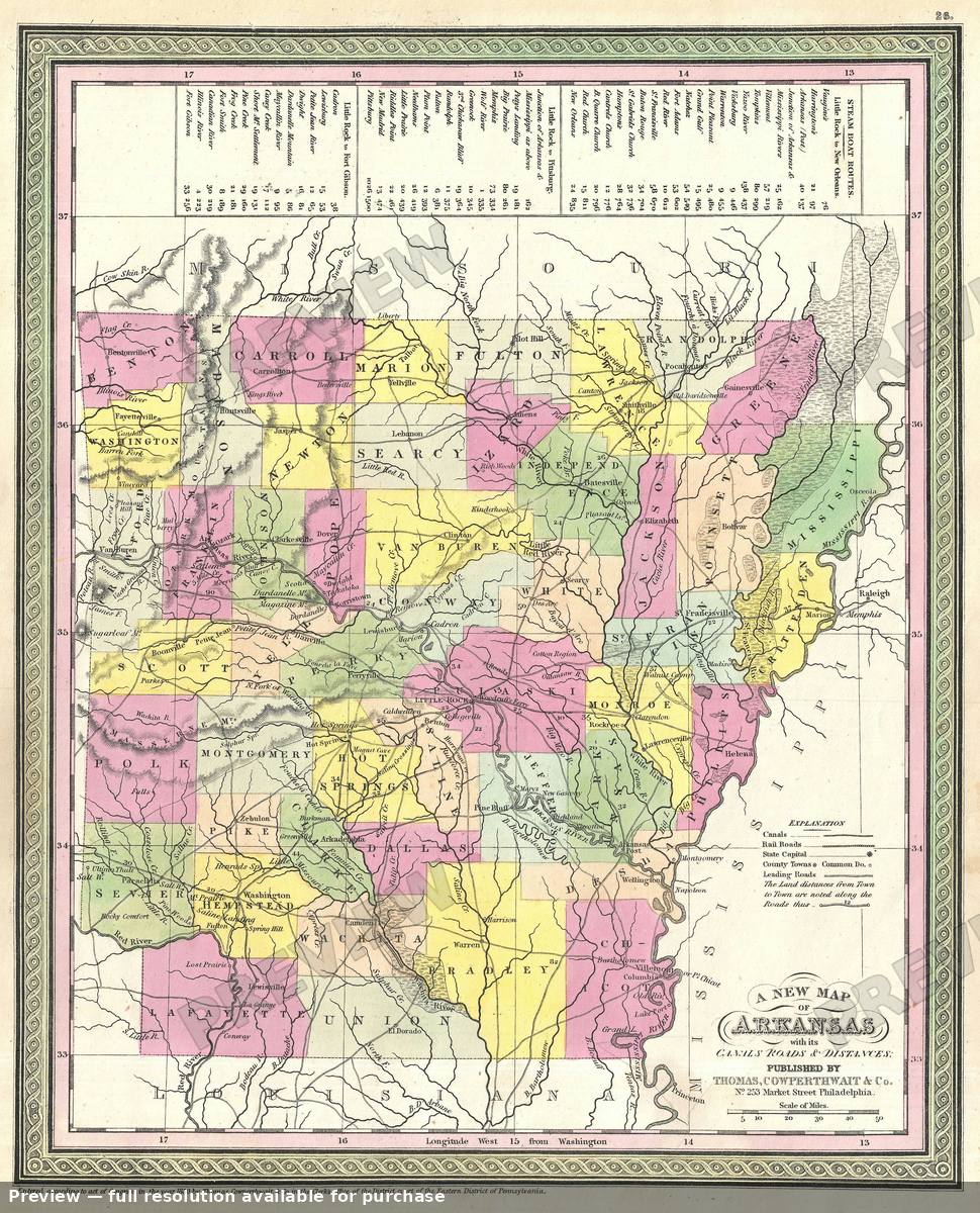 Antique map: Arkansas, 1854
