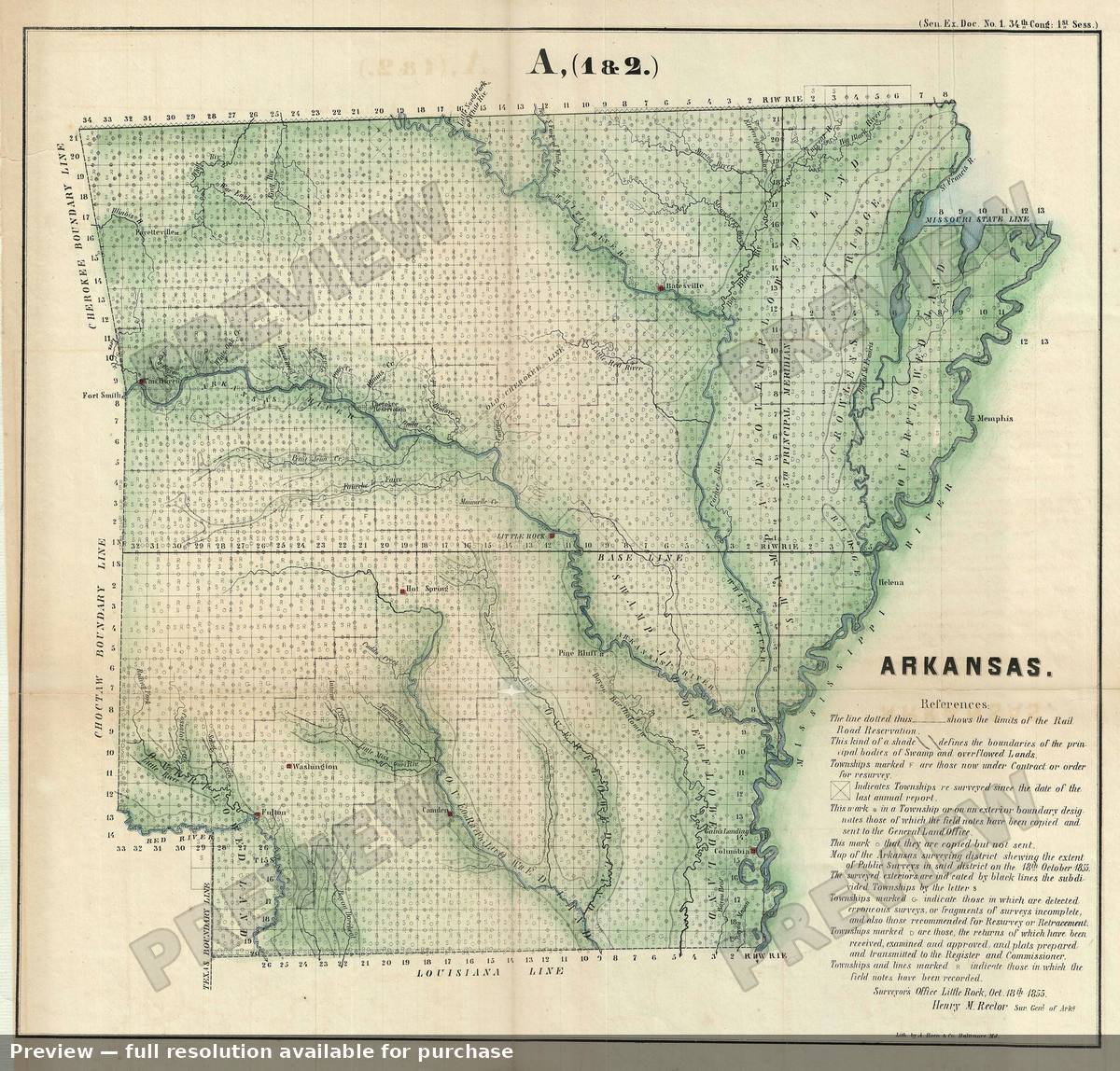 Antique map: Arkansas, 1855