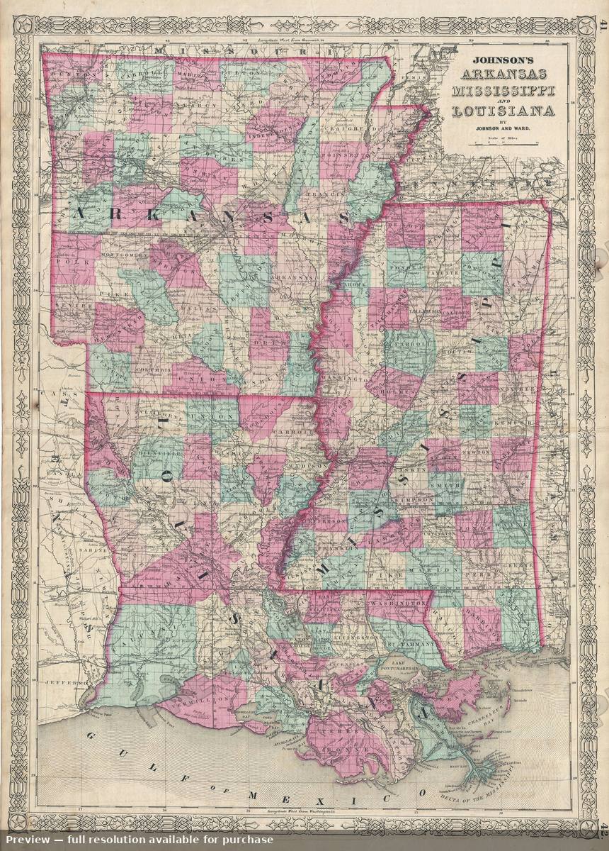 Antique map: Arkansas Miss, 1863