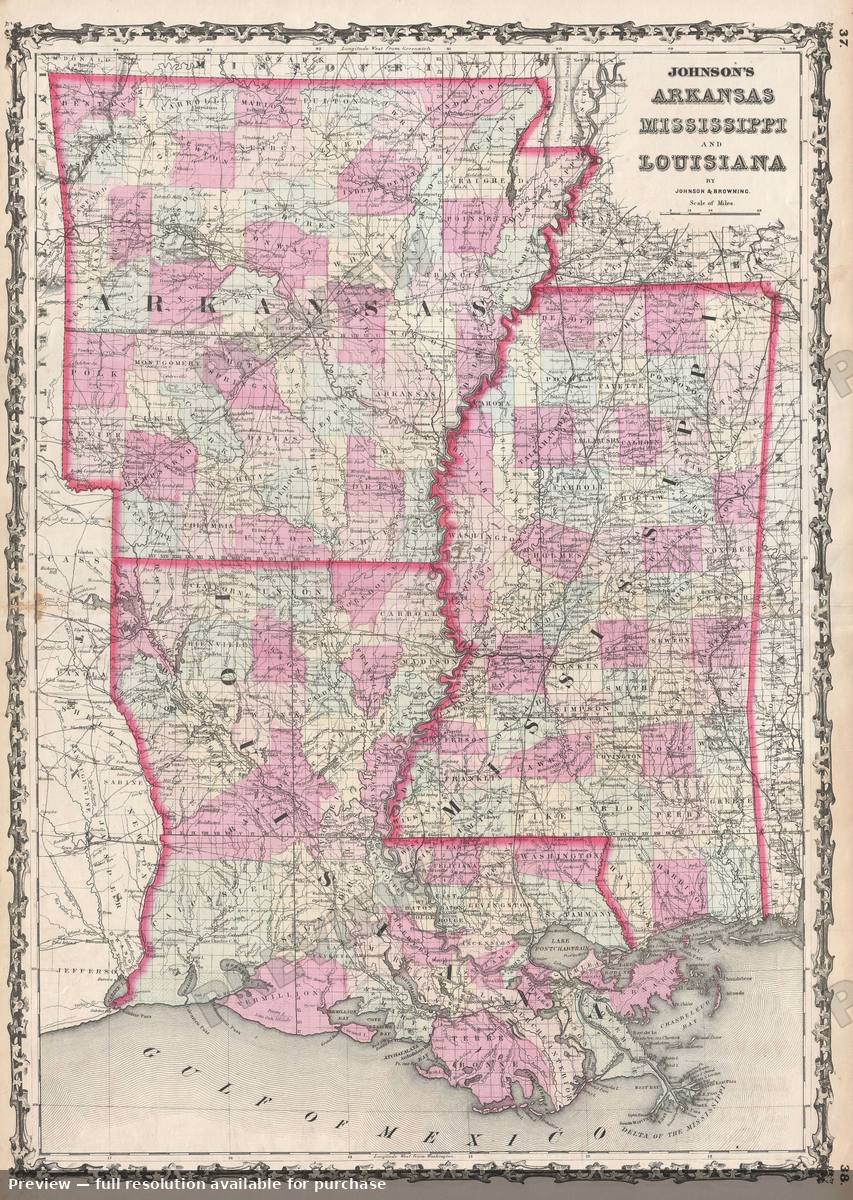 Antique map: Arkansas Mississippi Louisiana, 1861, 1861