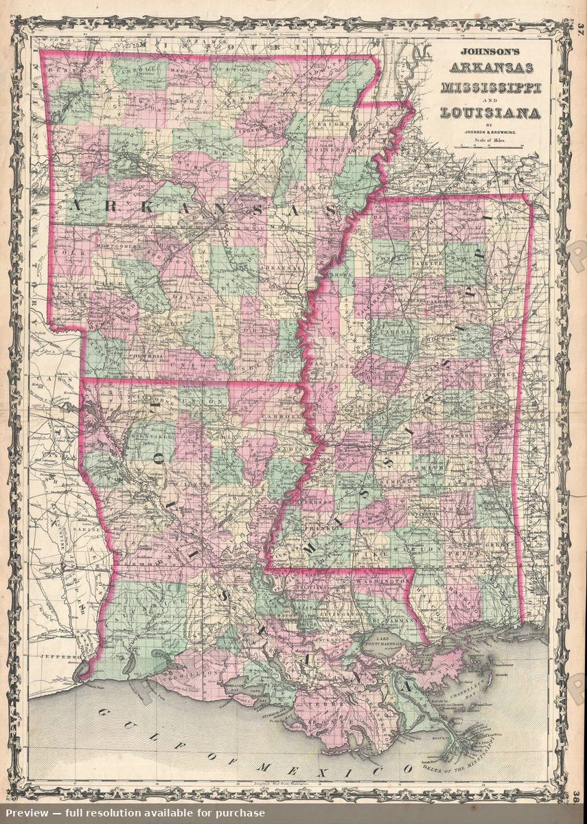 Antique map: Arkansas Mississippi Louisiana 2, 1861, 1861
