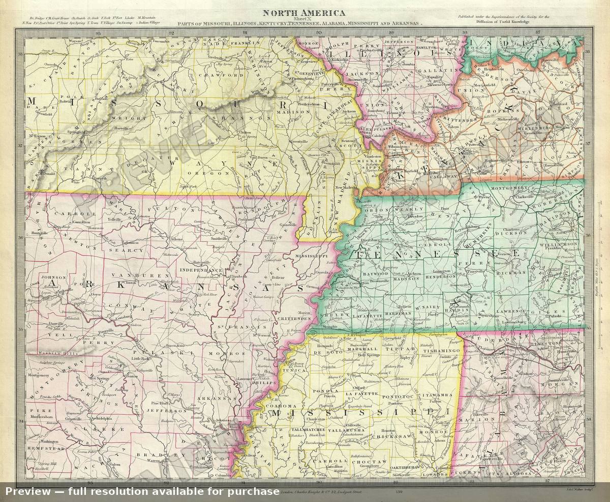 Antique map: Arkansas Missouri, 1848, 1848