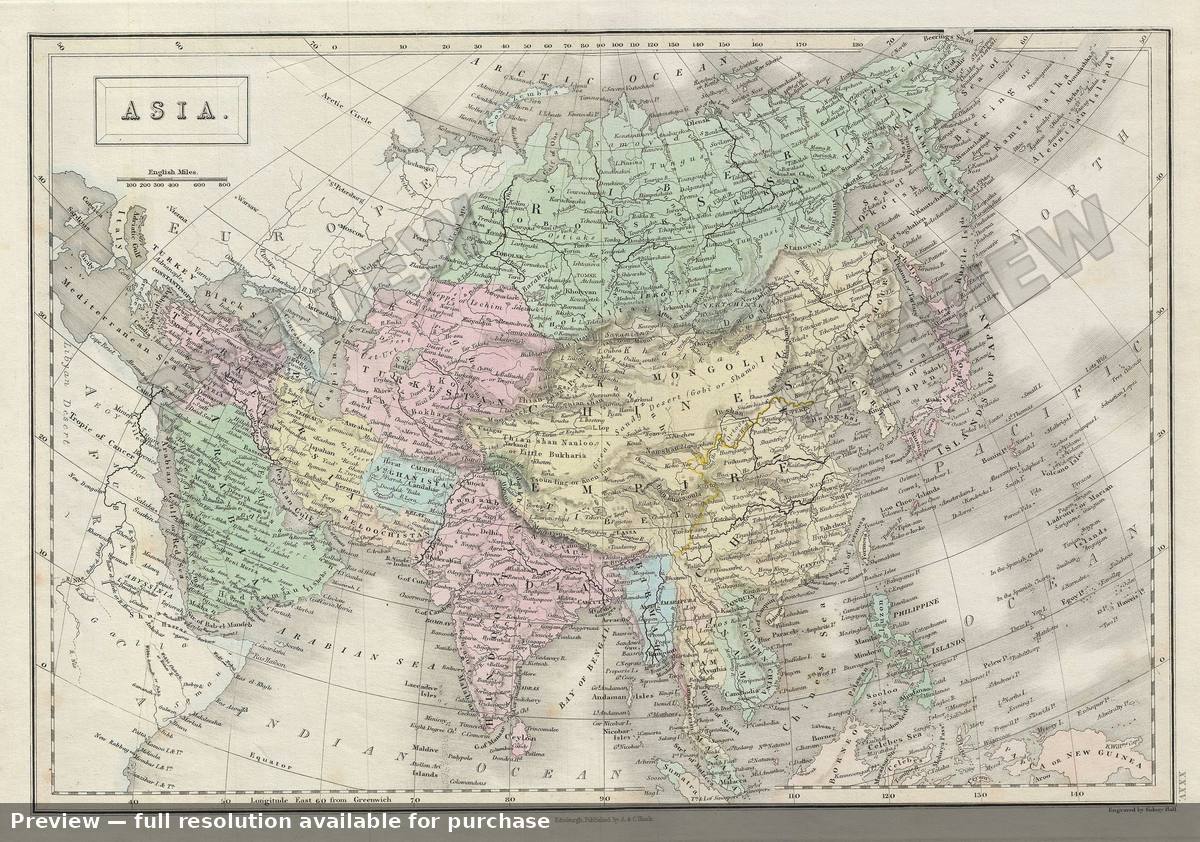 Antique map: Asia, 1851, 1851
