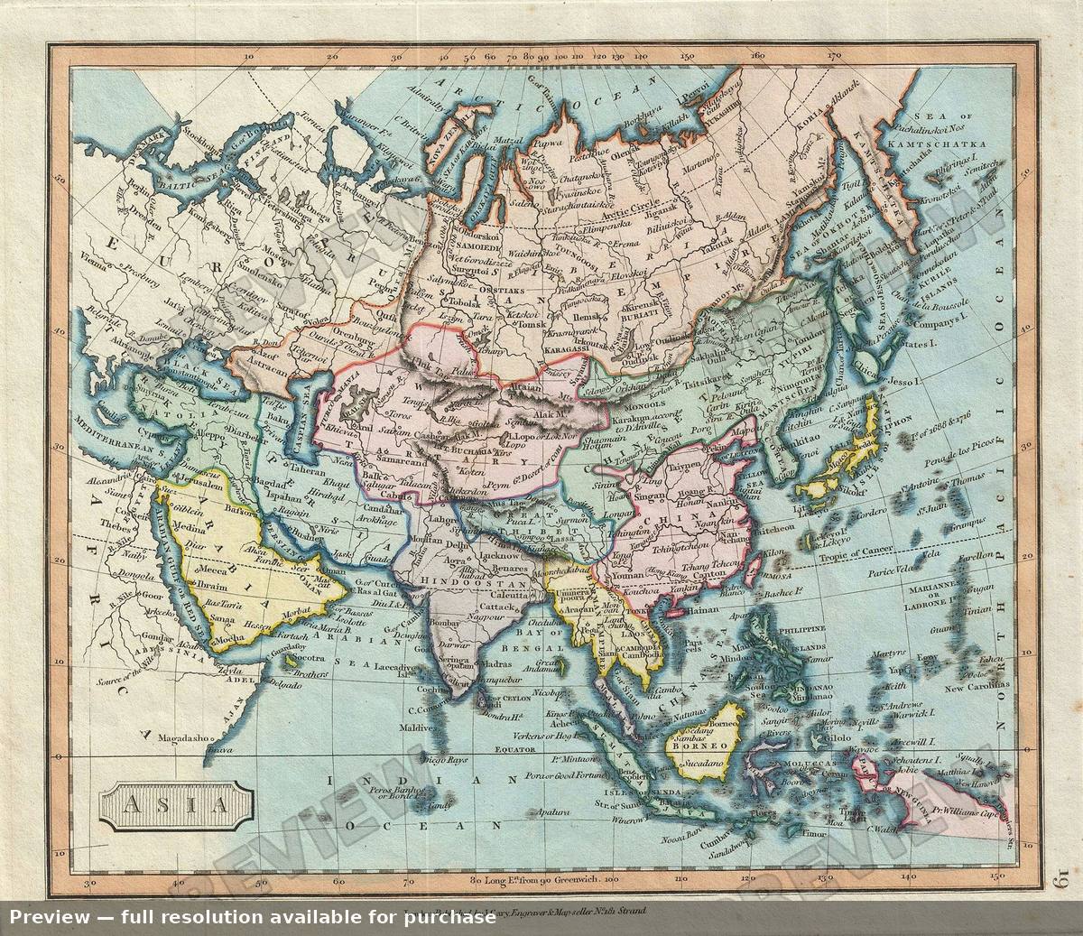 Antique map: Asia, 1816