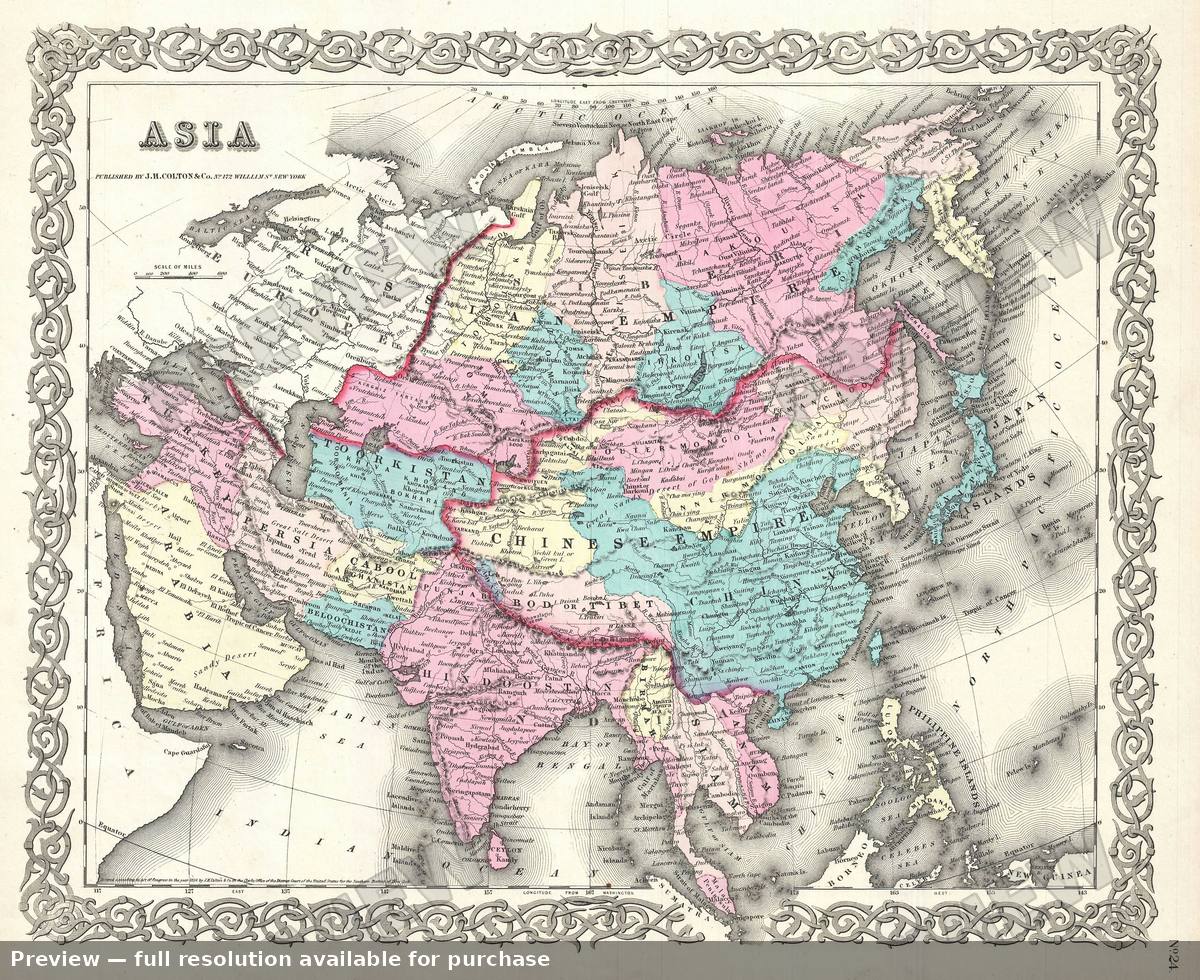 Antique map: Asia, 1855