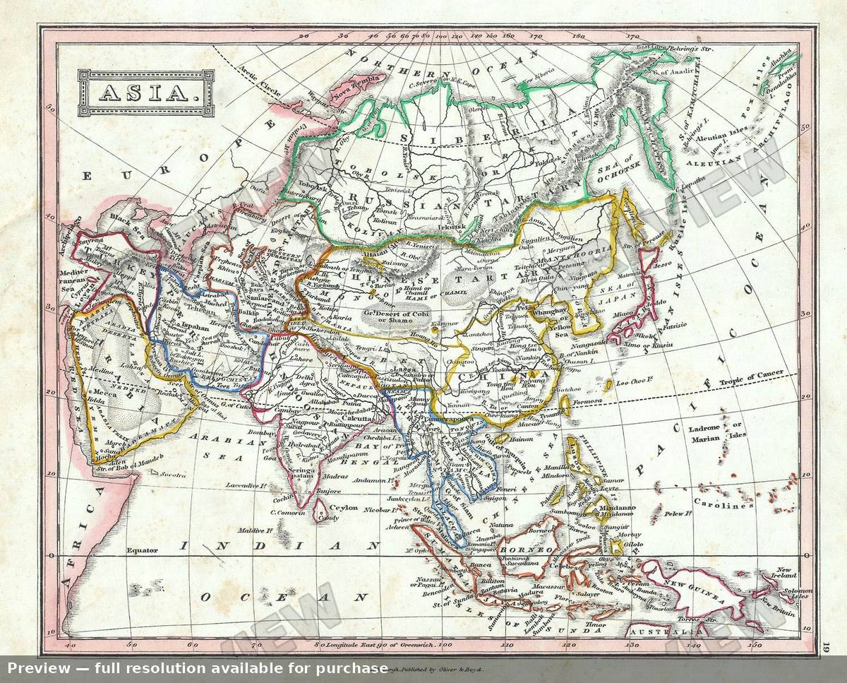 Antique map: Asia, 1845