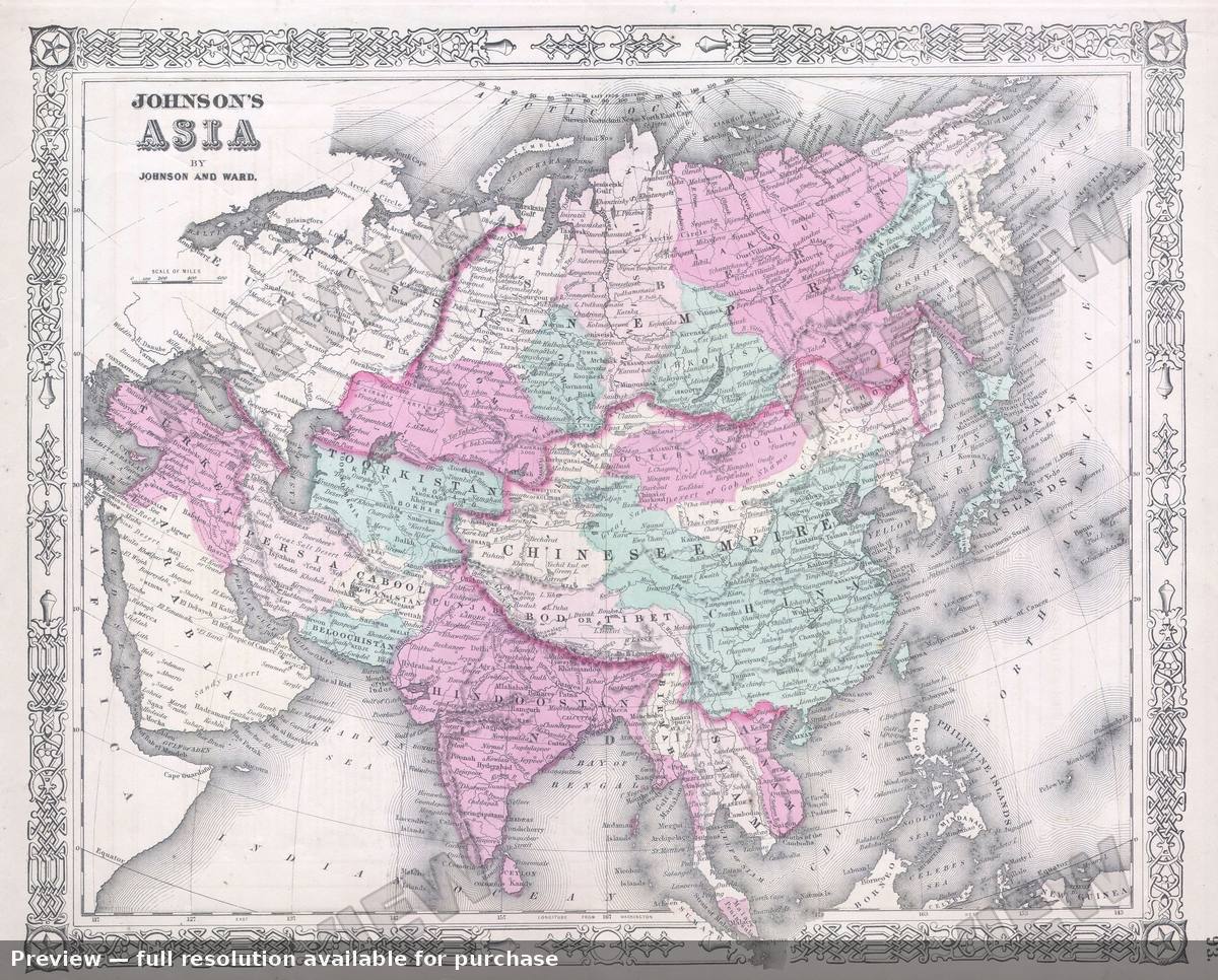 Antique map: Asia, 1864
