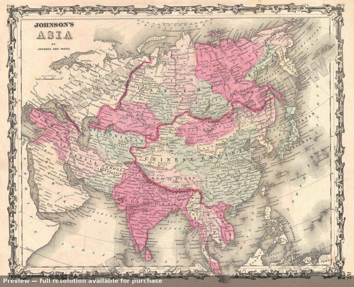 Antique map: Asia, 1862