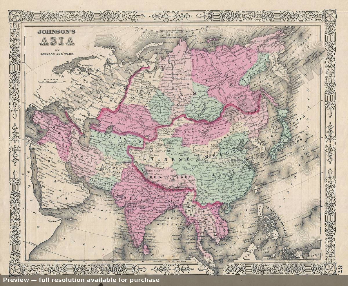 Antique map: Asia, 1863