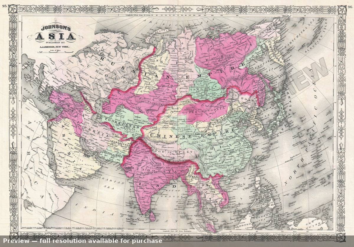 Antique map: Asia, 1867