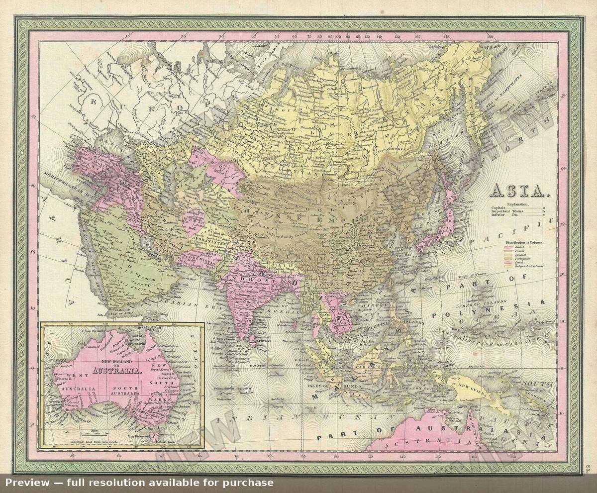 Antique map: Asia, 1849