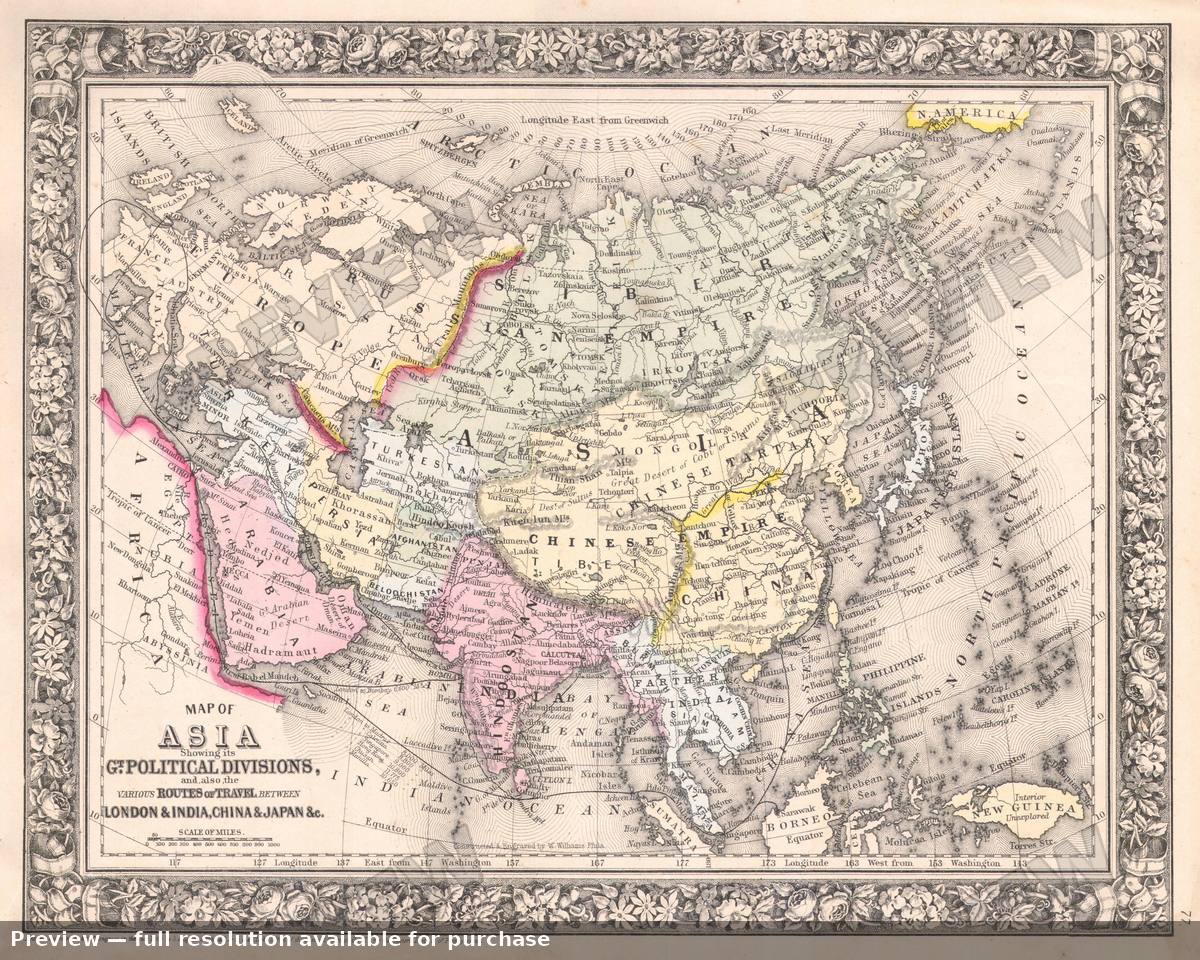 Antique map: Asia, 1864