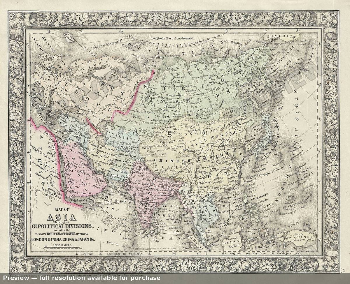 Antique map: Asia, 1866
