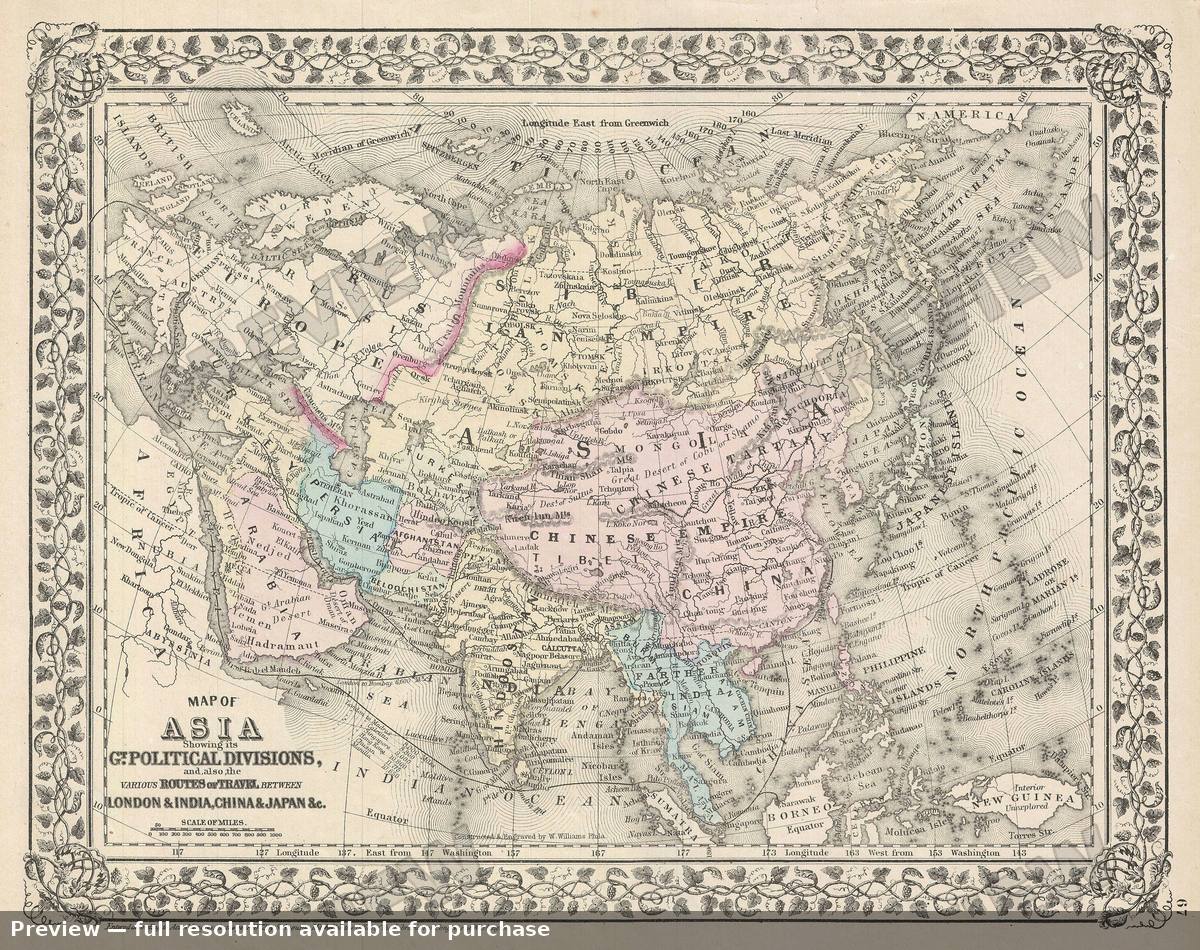 Antique map: Asia, 1872