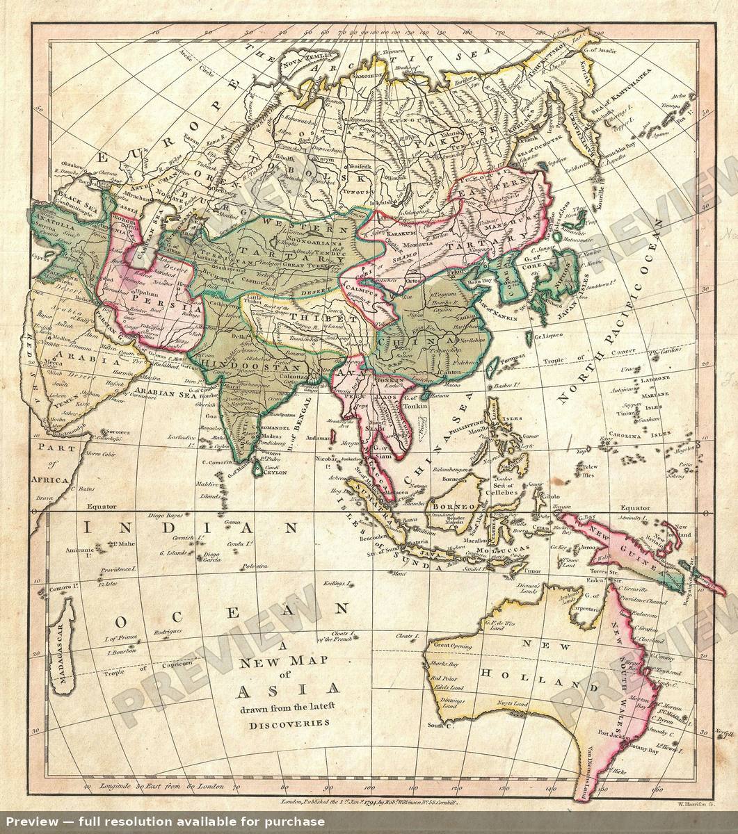 Antique map: Asia, 1794