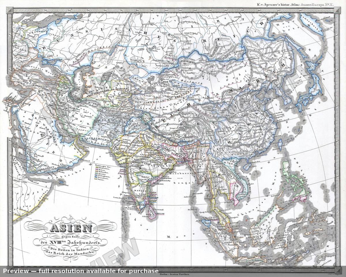 Antique map: Asia 18th, 1855