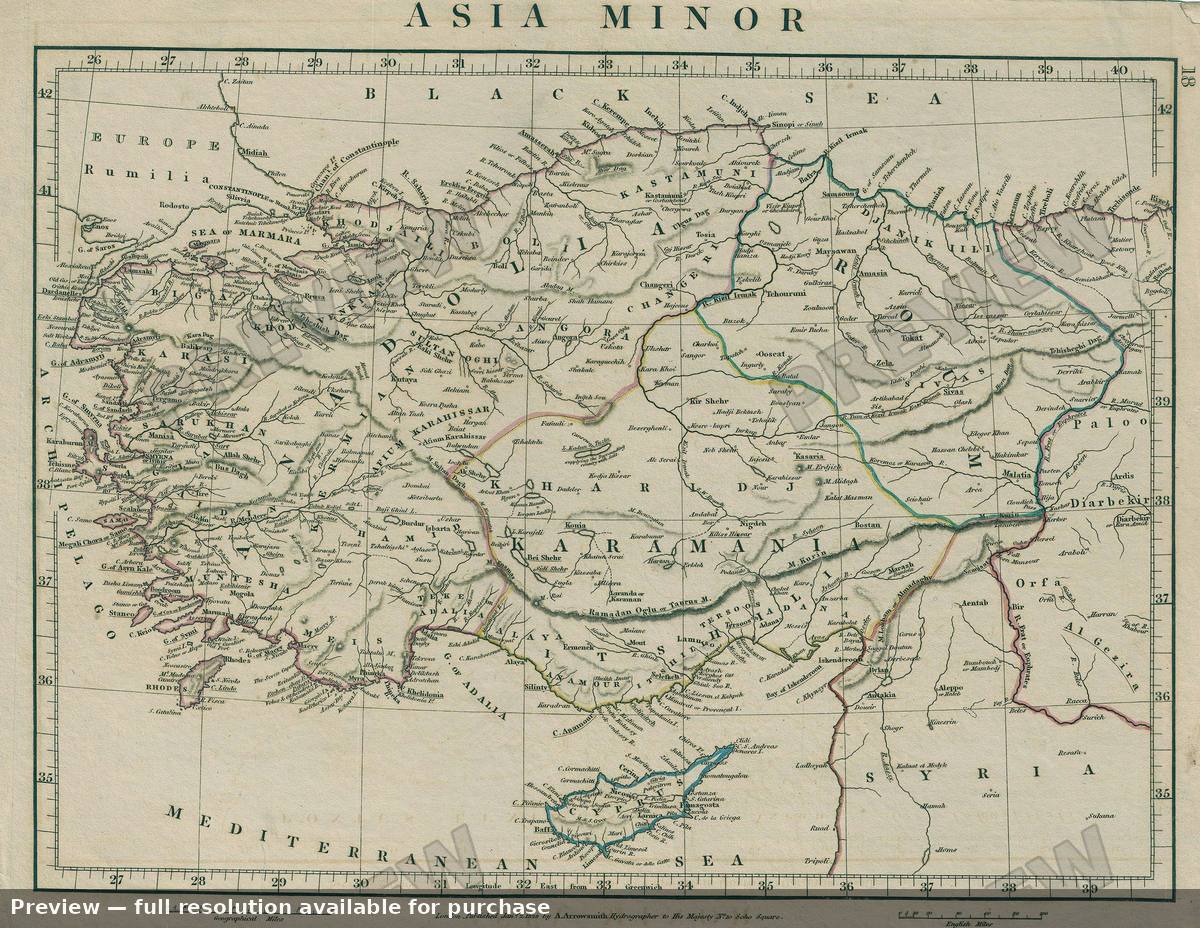 Antique map: Asia Minor, 1828