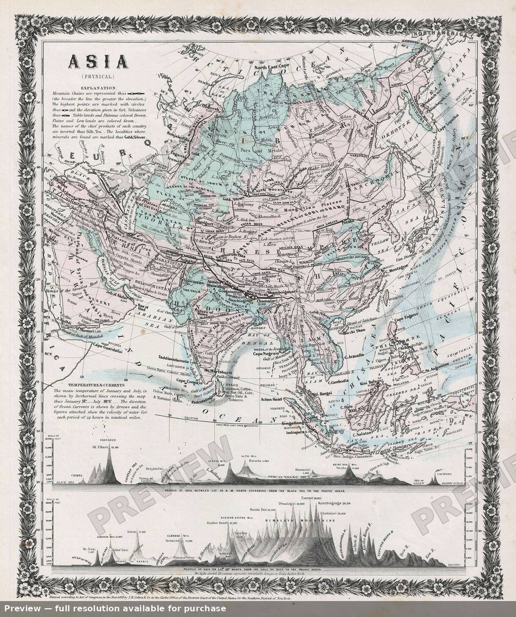 Antique map: Asia Physical, 1859