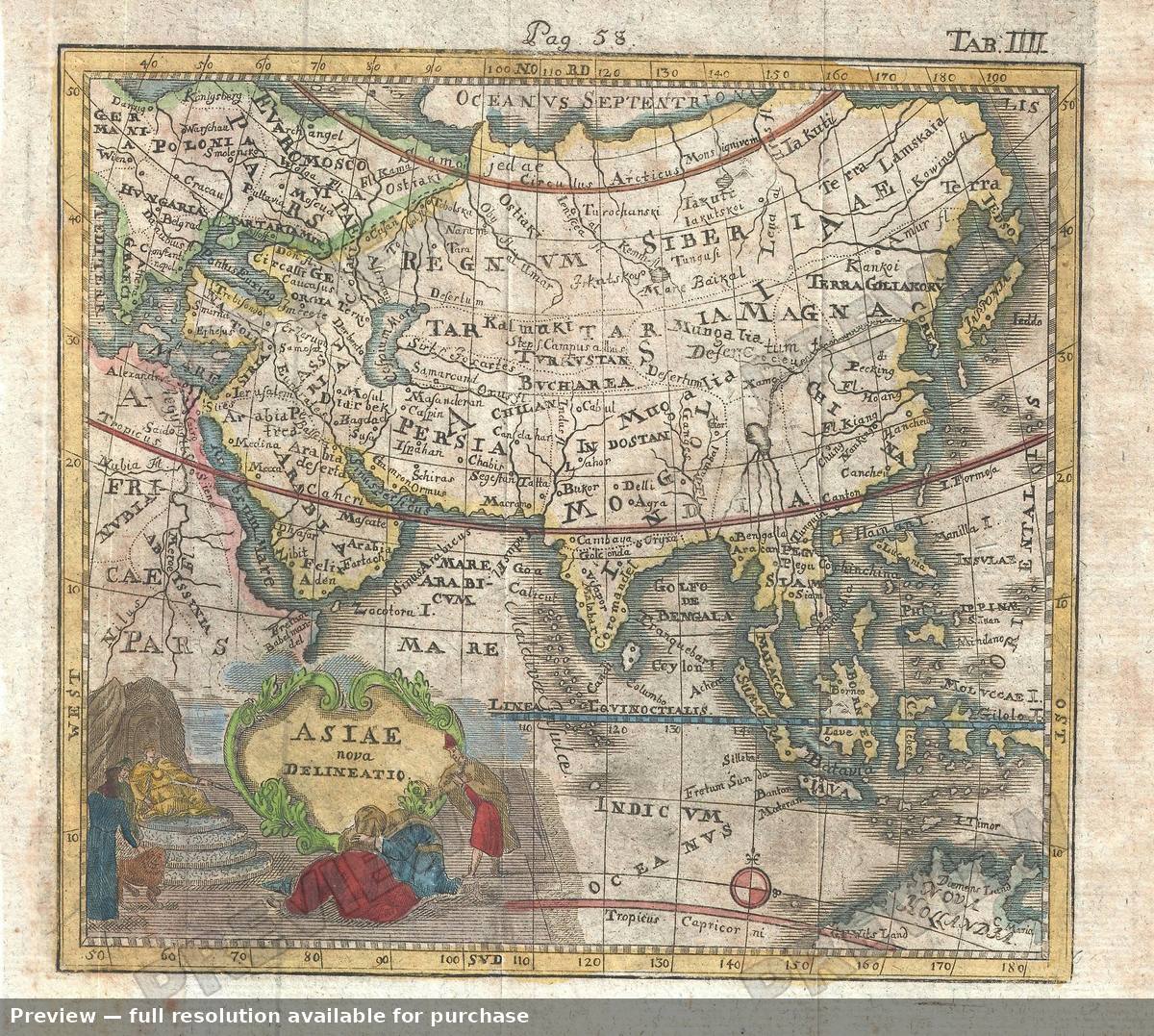 Antique map: Asiae, 1742