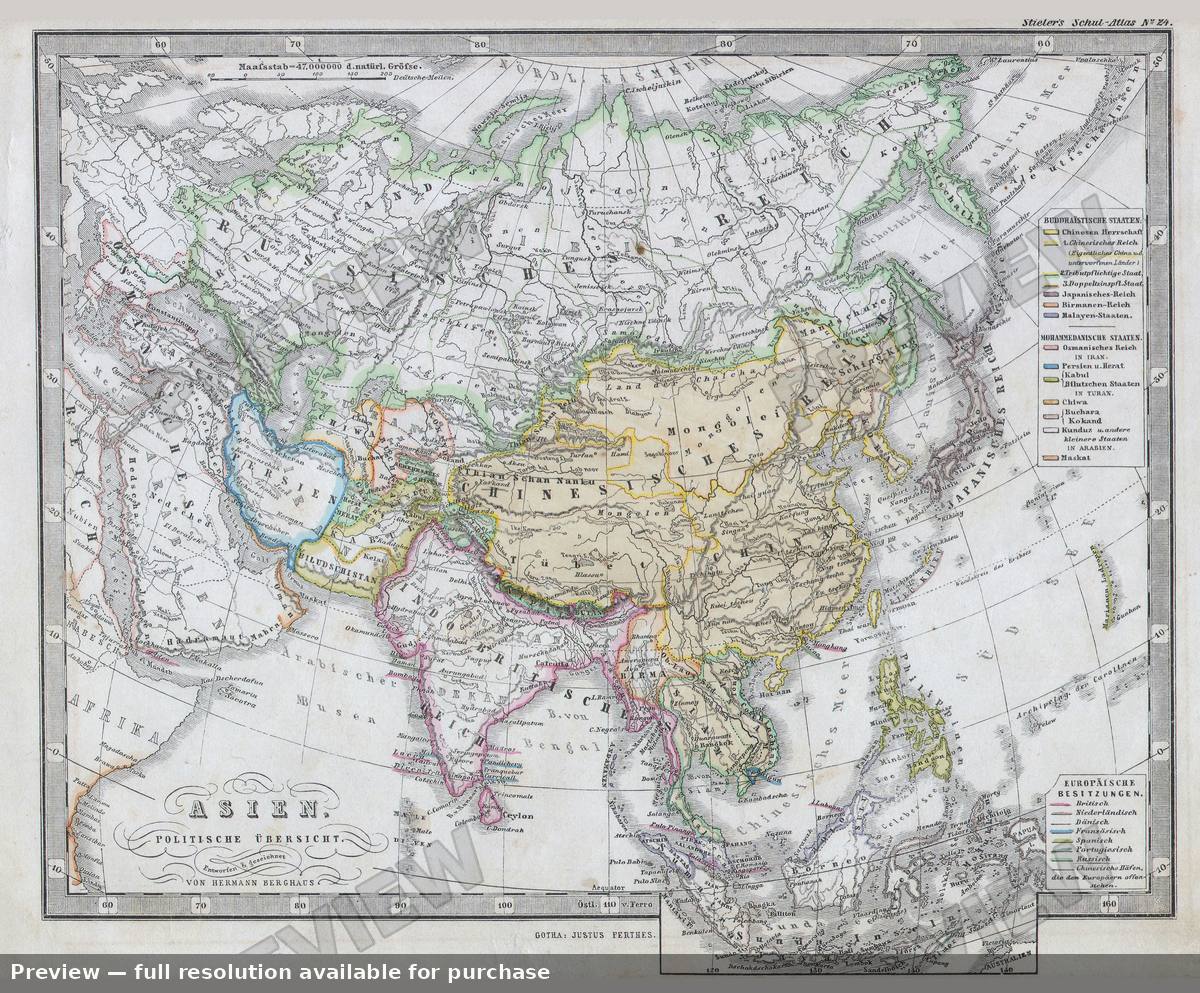 Antique map: Asien Poli, 1862