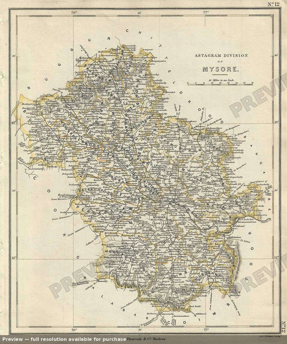 Antique map: Astagram Mysore, 1854