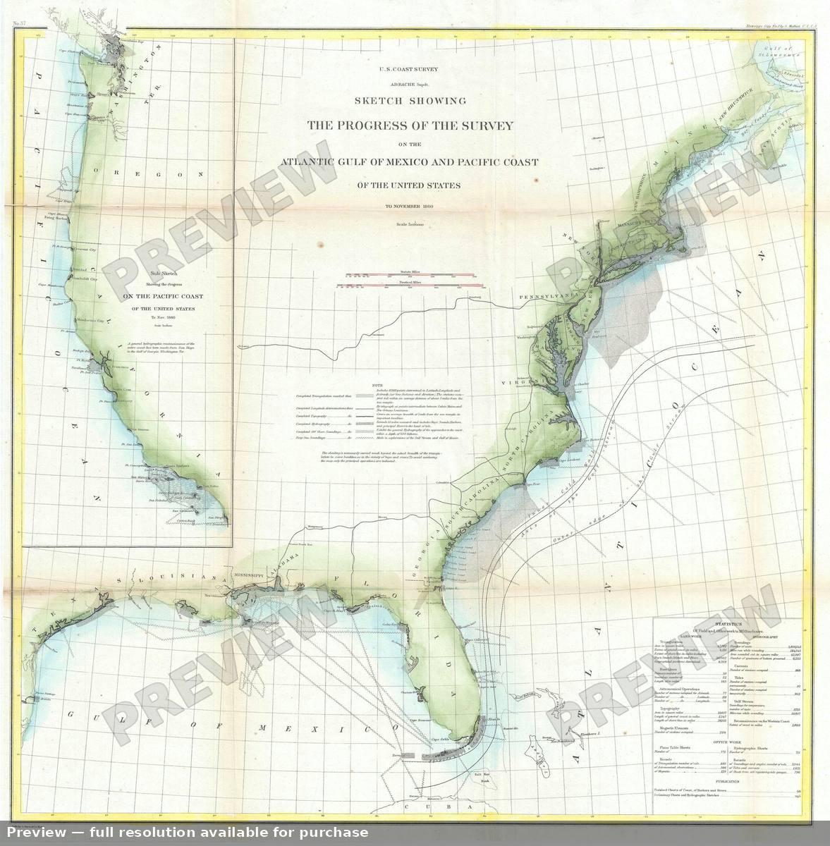 Antique map: Atlantic Gulfof Mexico Pacific, 1860