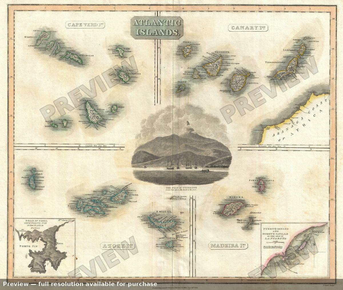 Antique map: Atlantic Islands, 1814, 1814
