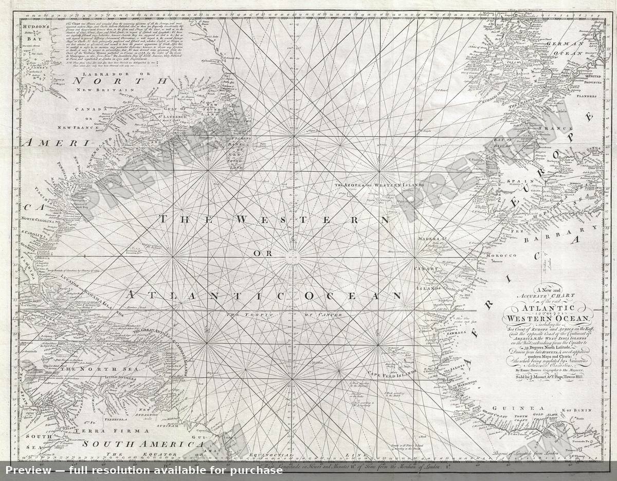 Antique map: Atlantic Ocean, 1778