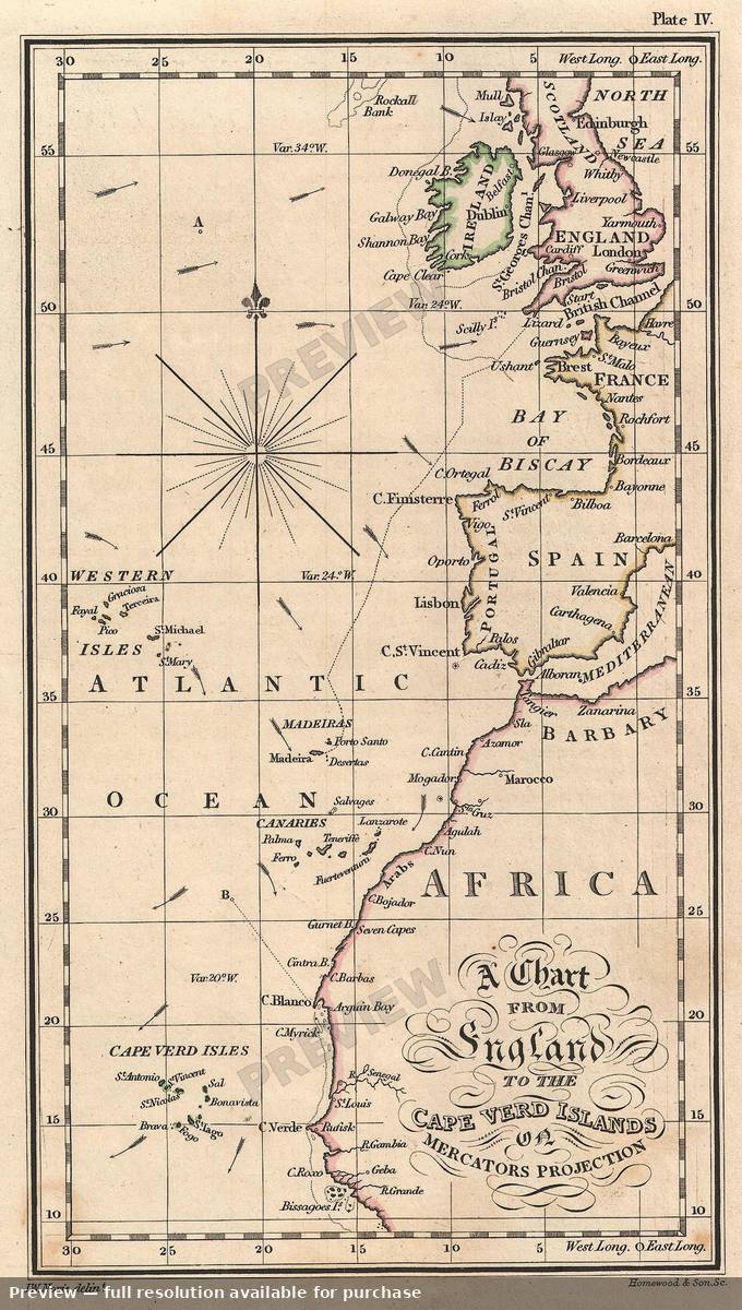 Antique map: Atlantic Ocean, 1877, 1877