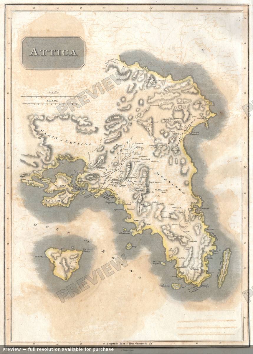 Antique map: Attica, 1814, 1814