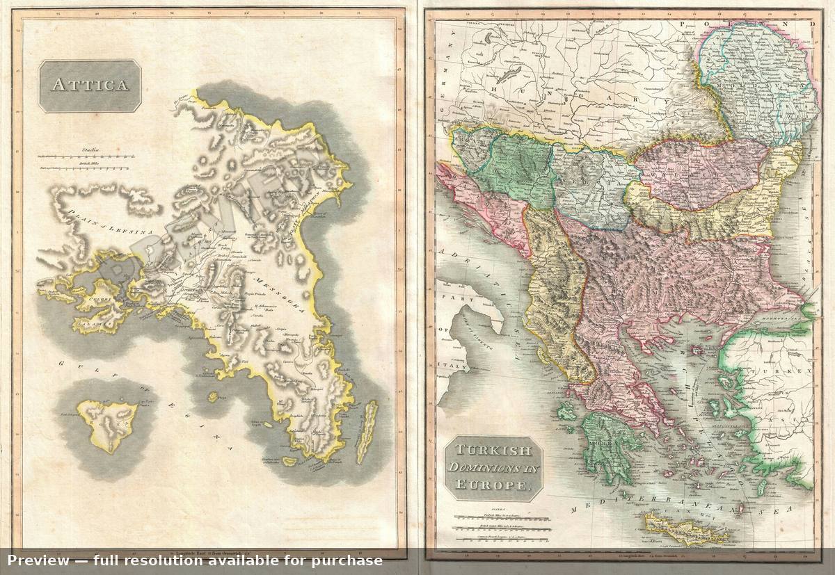 Antique map: Attica Greece, 1814, 1814