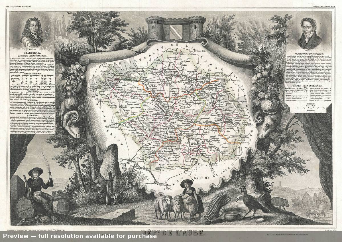 Antique map: Aube, 1852, 1852