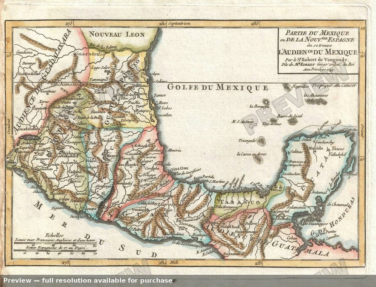 Antique map: Aud Mexique, 1749, 1749