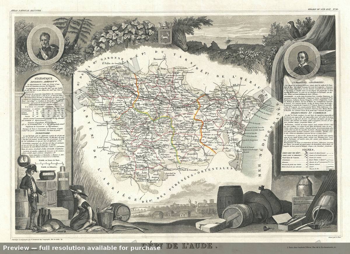 Antique map: Aude, 1852, 1852