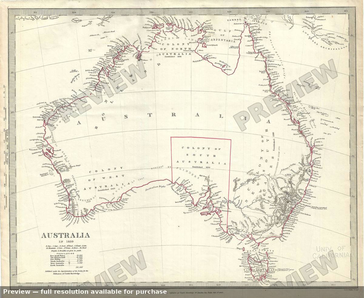 Antique map: Australia, 1844