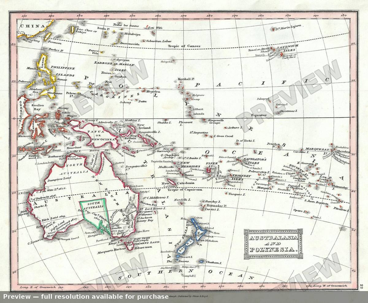Antique map: Australia Polynesia, 1845