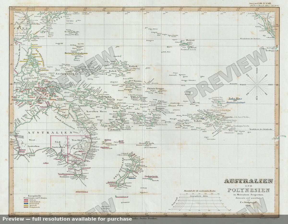 Antique map: Australia Polynesia, 1854